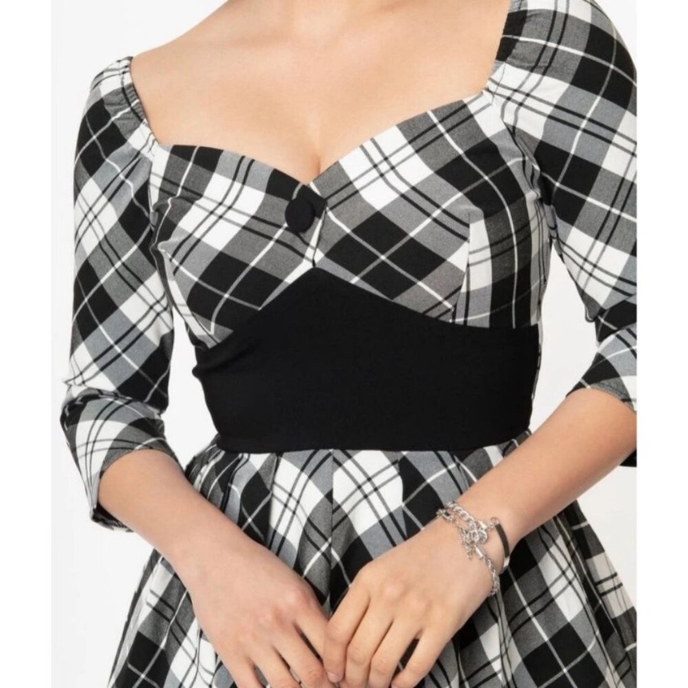 UNIQUE VINTAGE Plaid Sweetheart Swing Dress Black White Pin Up - Picture 2 of 8